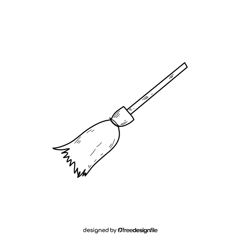 Witch broom drawing black and white clipart