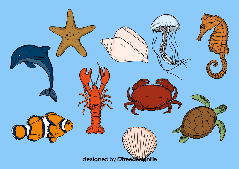Sea animals drawing vector