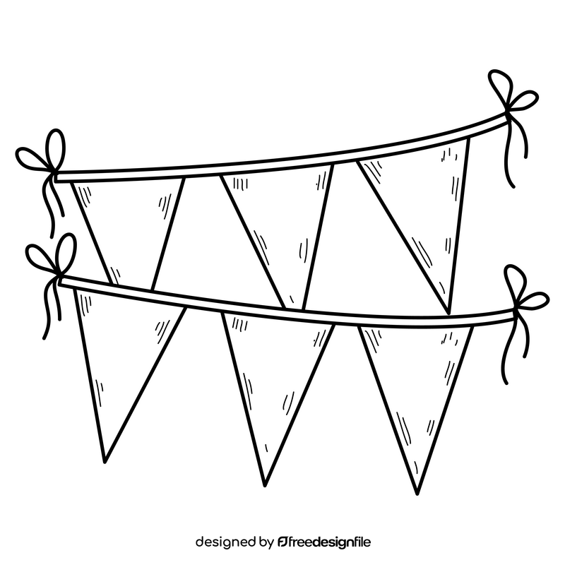 Multicolor party flags drawing black and white clipart