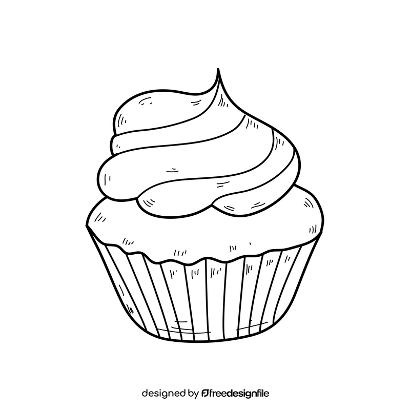 Birthday cupcake drawing black and white clipart