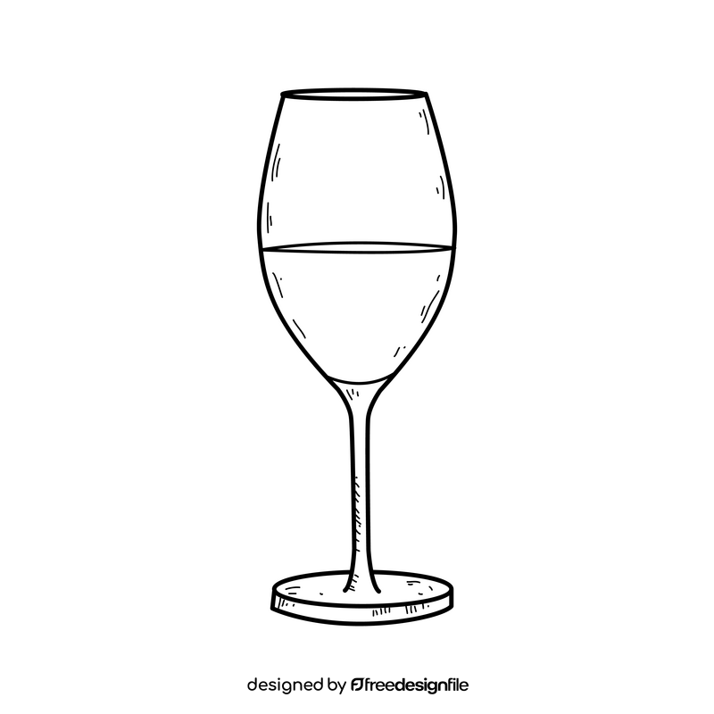 Glass of red wine drawing black and white clipart