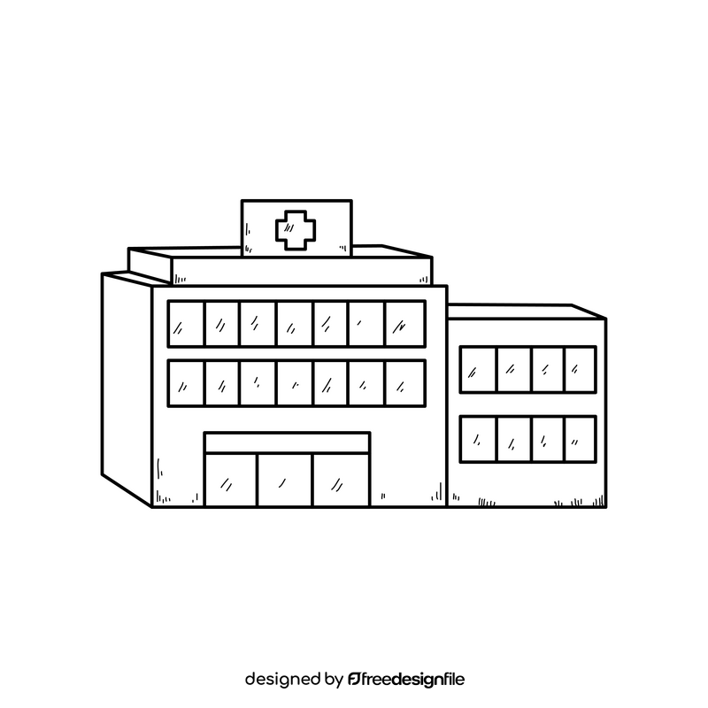 Hospital building drawing black and white clipart