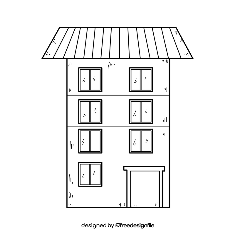 Apartment building drawing black and white clipart