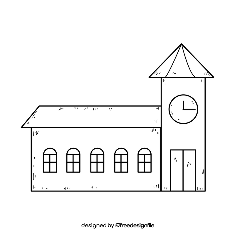 Church building drawing black and white clipart