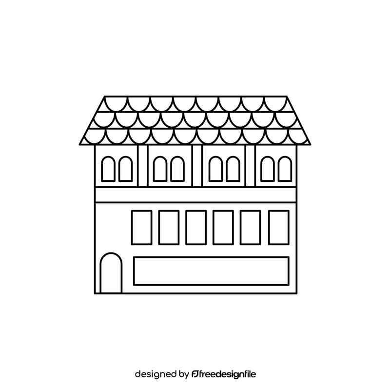 Old building drawing black and white clipart