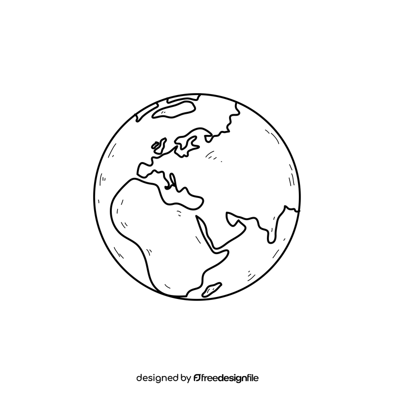 Earth planet drawing black and white clipart