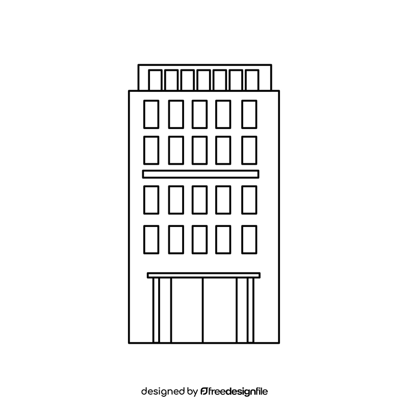 City building drawing black and white clipart