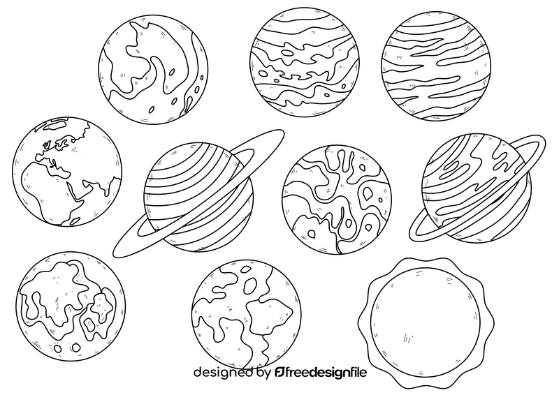 Planets drawing set black and white vector free download