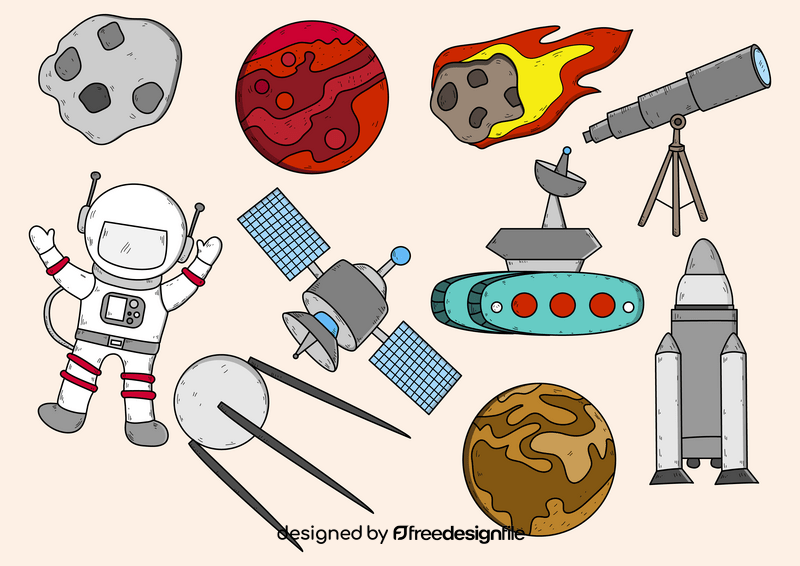 Space objects drawing set vector