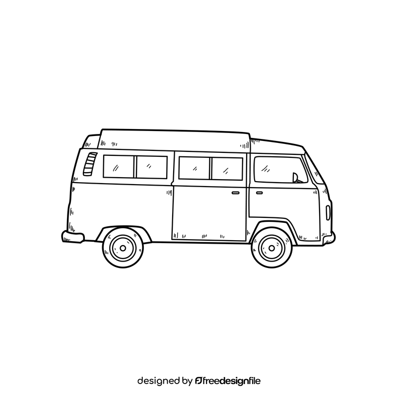 Minibus drawing black and white clipart