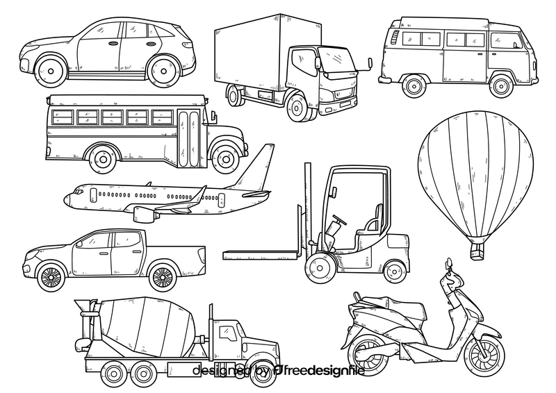 Transportation drawing set black and white vector