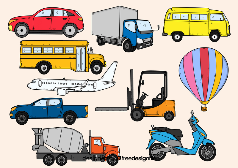Transportation drawing set vector