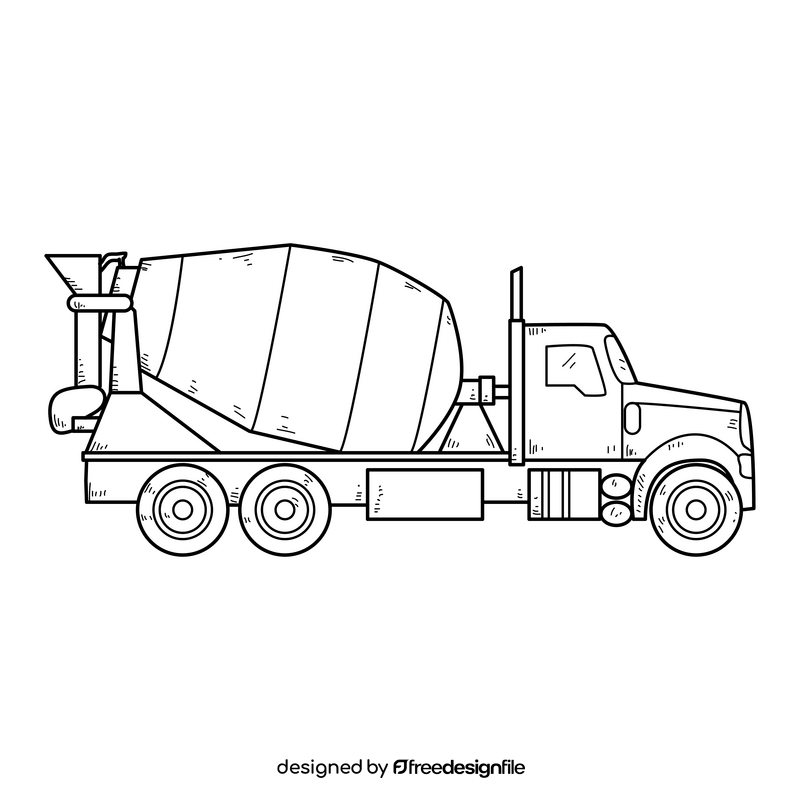Cement mixer truck drawing black and white clipart