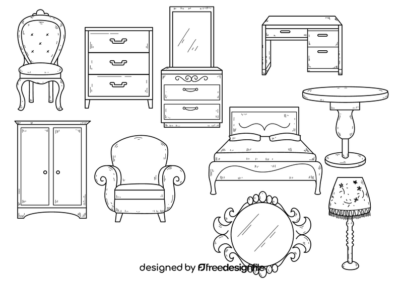 Furniture drawing set black and white vector