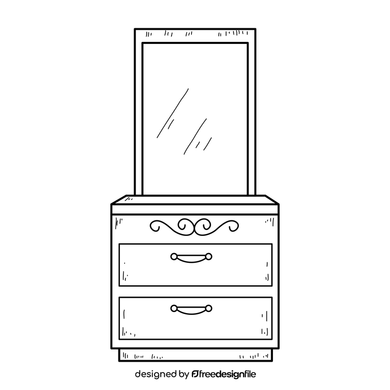 Dressing table drawing black and white clipart