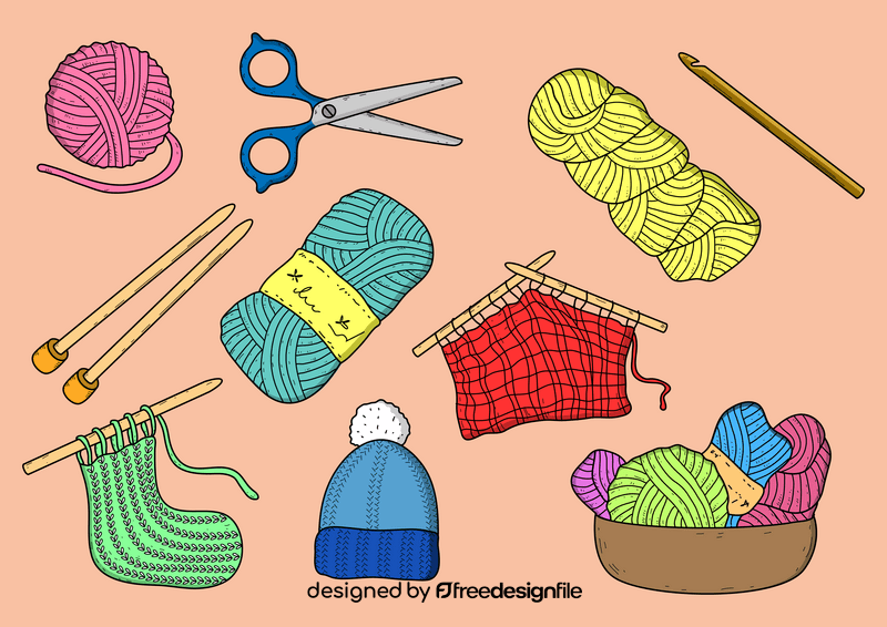 Set of knitting tools drawing vector
