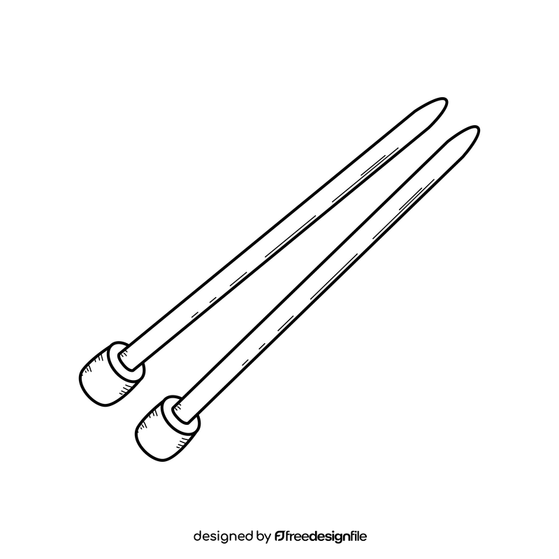 Knitting needles drawing black and white clipart
