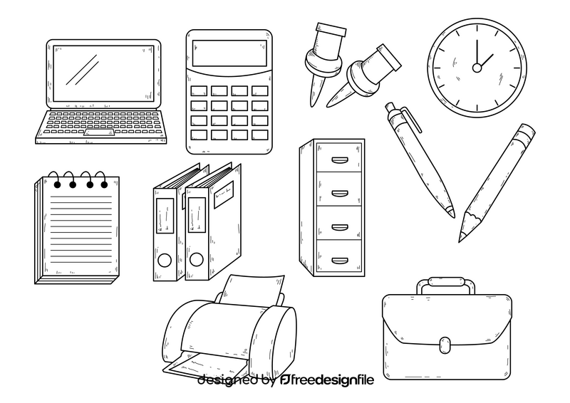 Office equipment drawing black and white vector