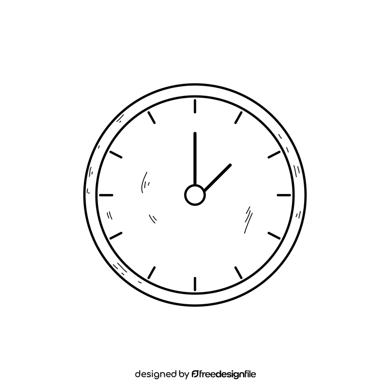 Office wall clock drawing black and white clipart