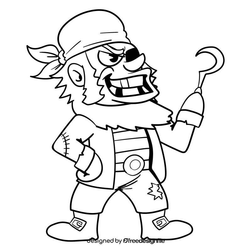 Pirate cartoon drawing black and white clipart