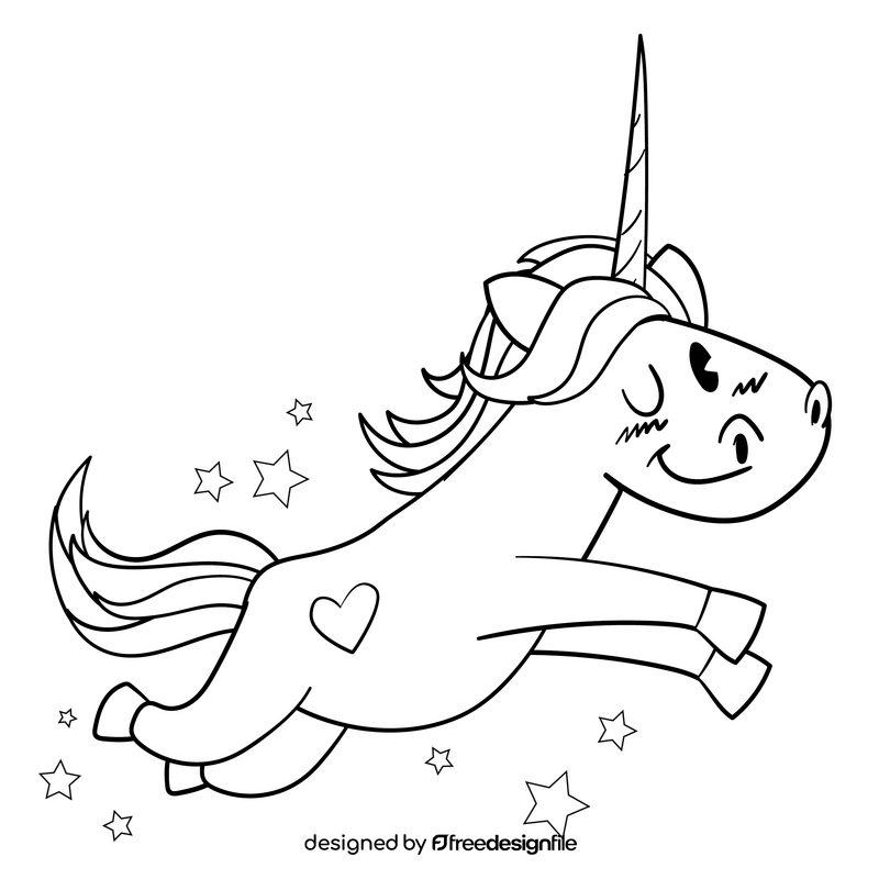 Unicorn drawing black and white clipart