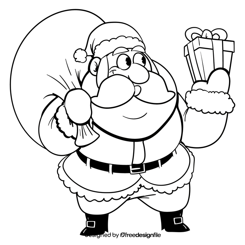 Santa claus cartoon drawing black and white clipart