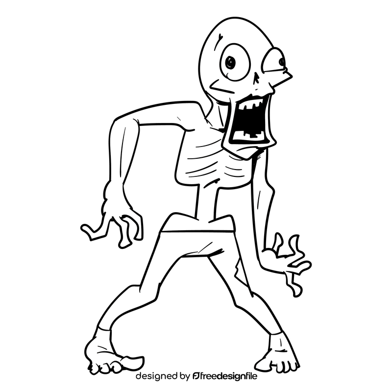 Zombie cartoon drawing black and white clipart