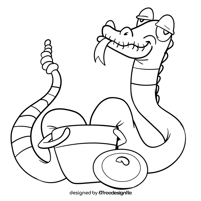 Snake cartoon drawing black and white clipart