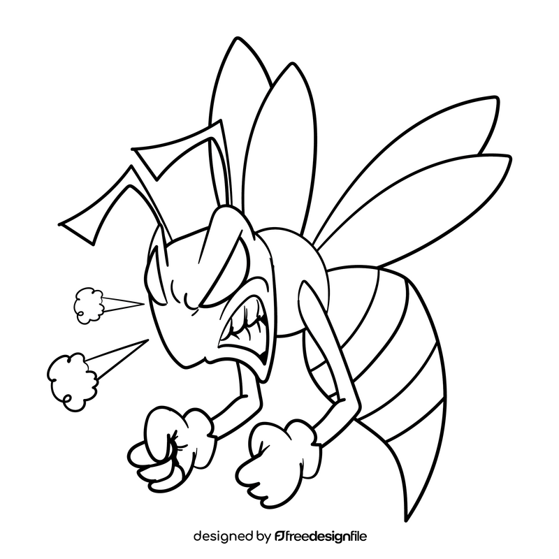 Wasp cartoon drawing black and white clipart