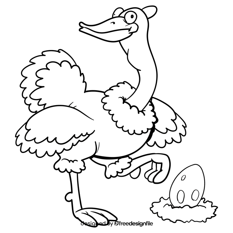 Ostrich cartoon drawing black and white clipart