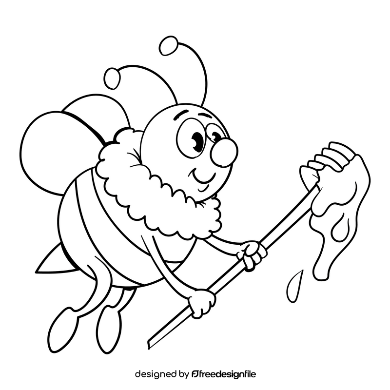 Bee cartoon drawing black and white clipart