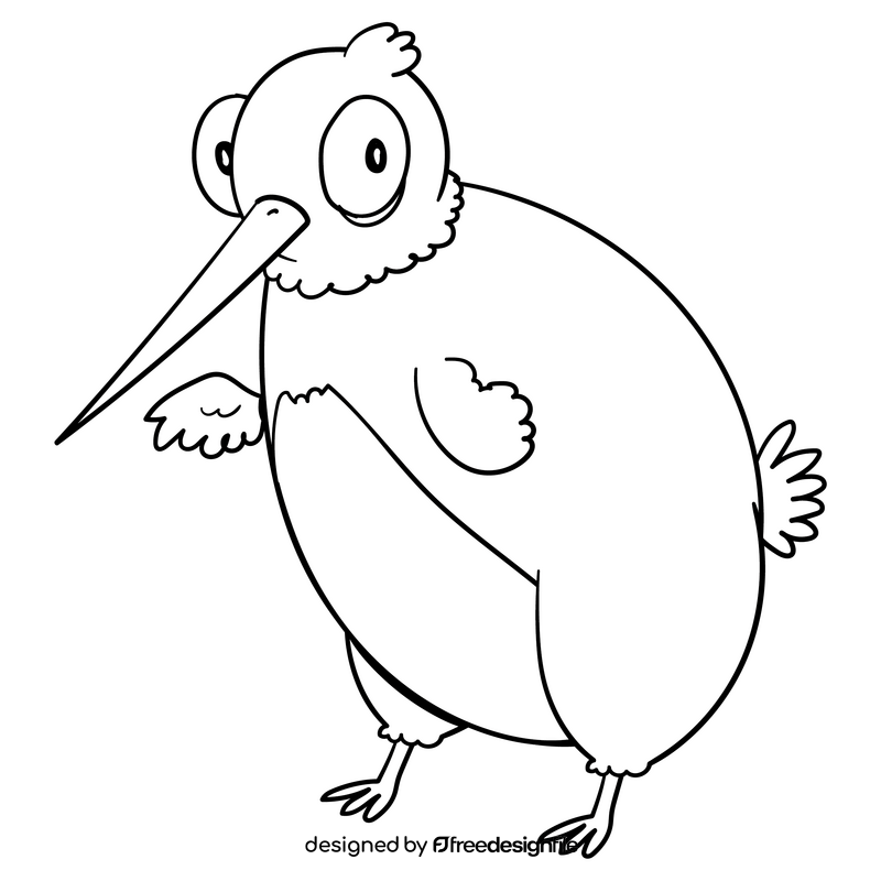 Kiwi bird cartoon drawing black and white clipart