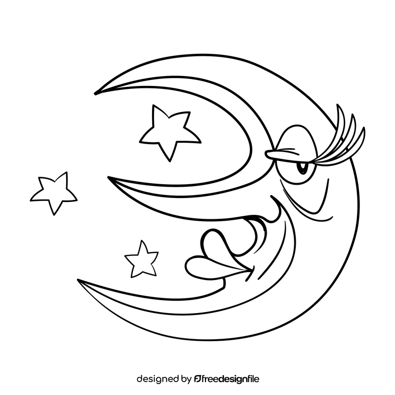 Moon cartoon drawing black and white clipart