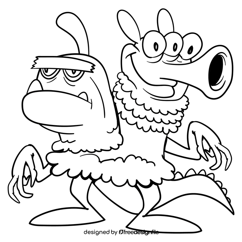 Monster cartoon drawing black and white clipart