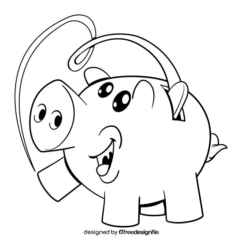 Piggy bank cartoon drawing black and white clipart