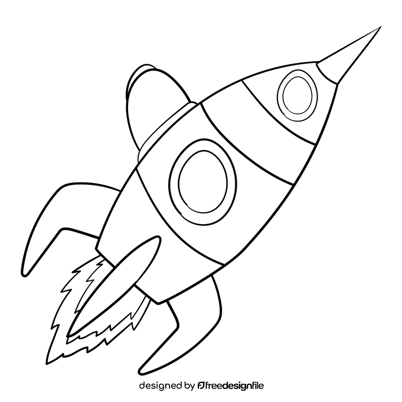 Rocket cartoon drawing black and white clipart