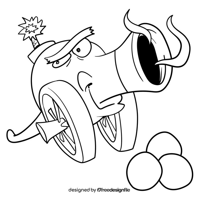 Cannon cartoon drawing black and white clipart