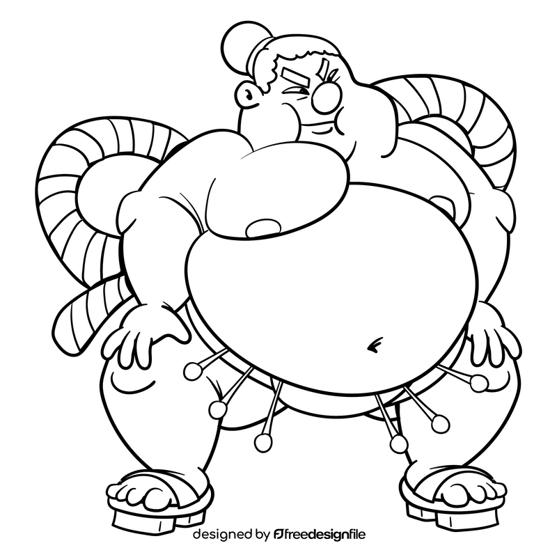 Sumo fighter cartoon drawing black and white clipart