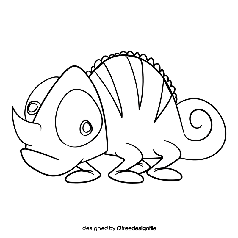 Chameleon cartoon drawing black and white clipart