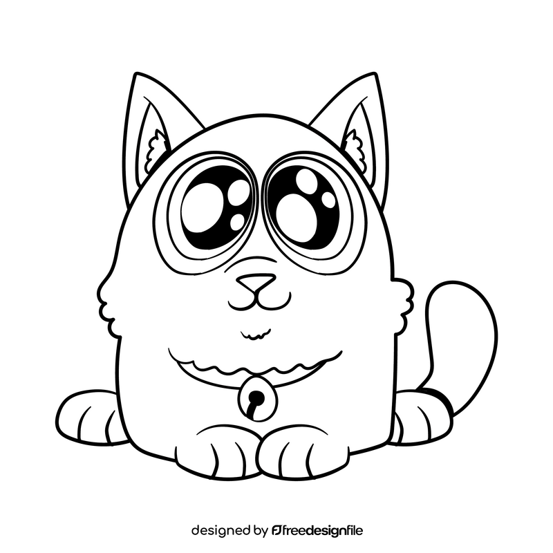 Kitten cartoon drawing black and white clipart