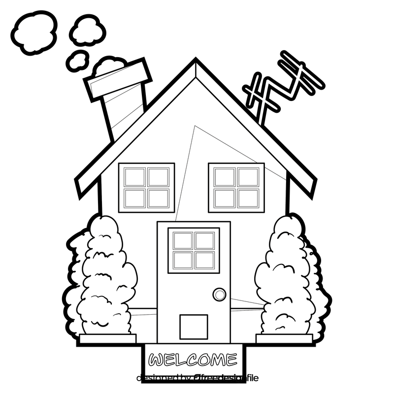 House cartoon drawing black and white clipart