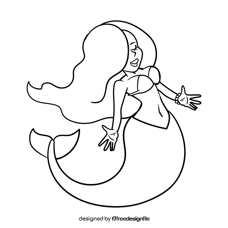 Mermaid cartoon drawing black and white clipart vector free download