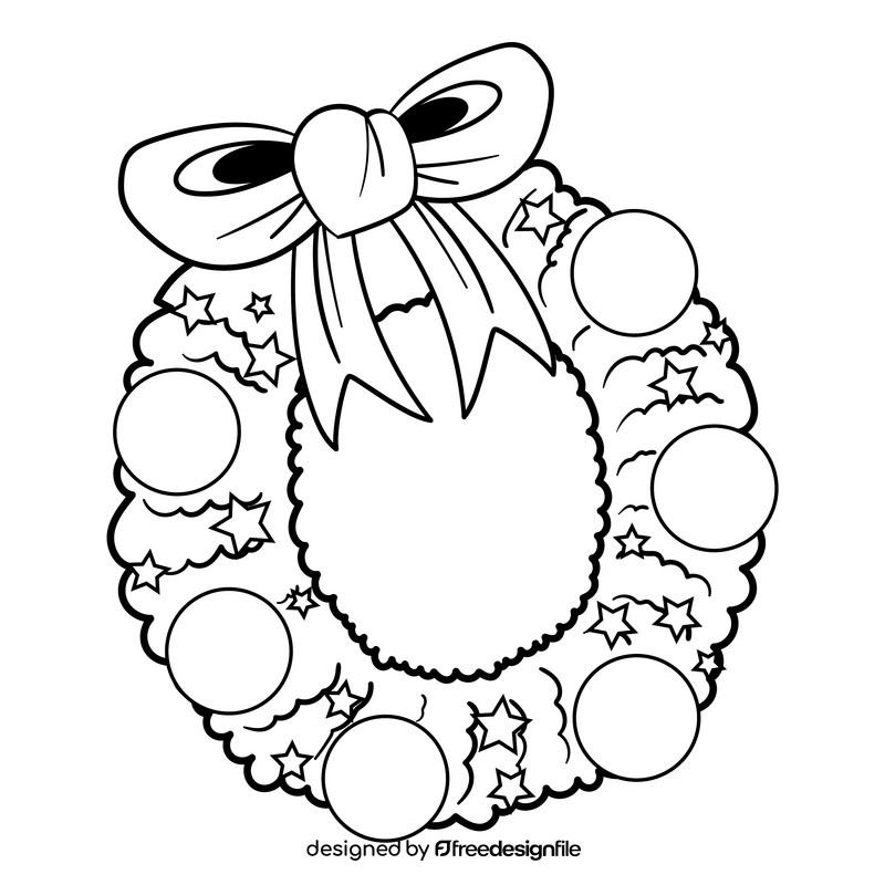 Christmas wreath drawing black and white clipart