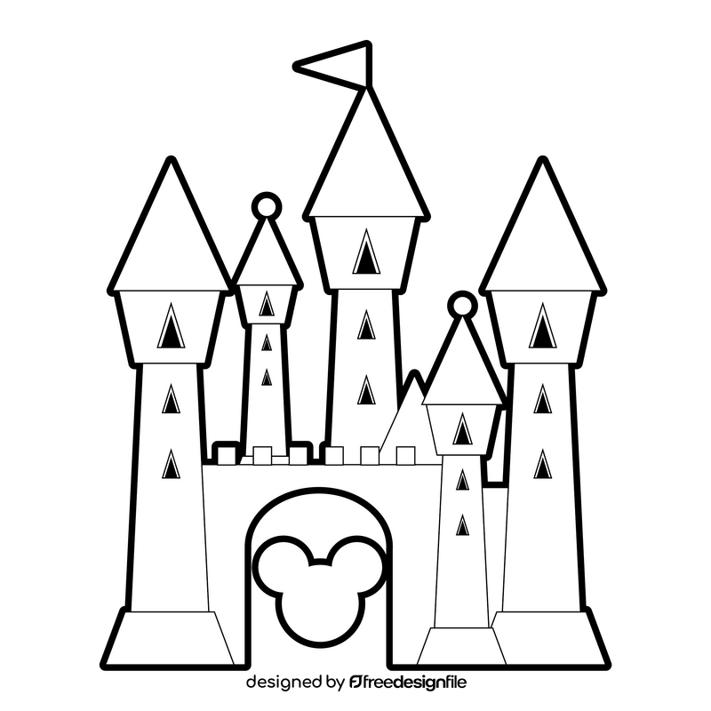 Disney castle cartoon drawing black and white clipart