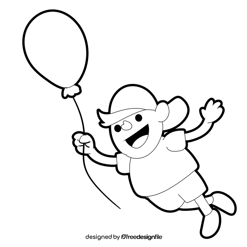 Kid with balloon drawing black and white clipart