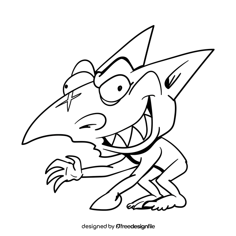 Goblin cartoon drawing black and white clipart