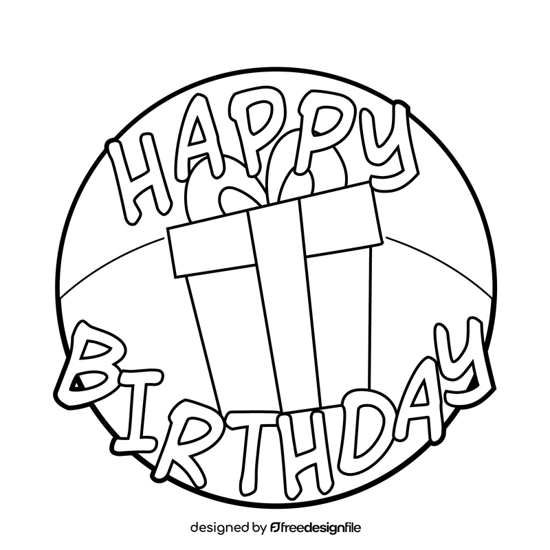 Birthday cartoon drawing black and white clipart