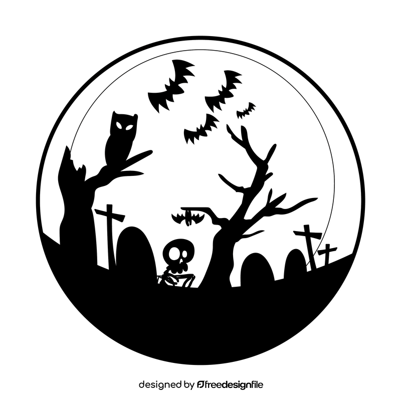 Halloween cartoon drawing black and white clipart