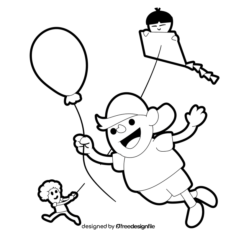 Children cartoon drawing black and white clipart