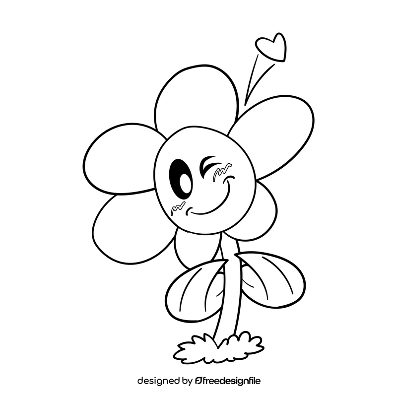 Flower cartoon drawing black and white clipart